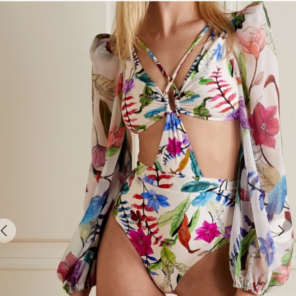 NEW PatBO Zamia Cutout Bodysuit Long Sheer Sleeves Small - Picture 3 of 14